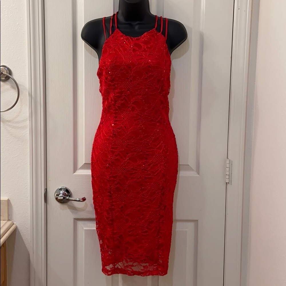Red bare back night dress